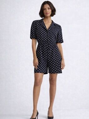 #24 🌷Vintage Black Polka Dot Romper | 100% Rayon | S–M